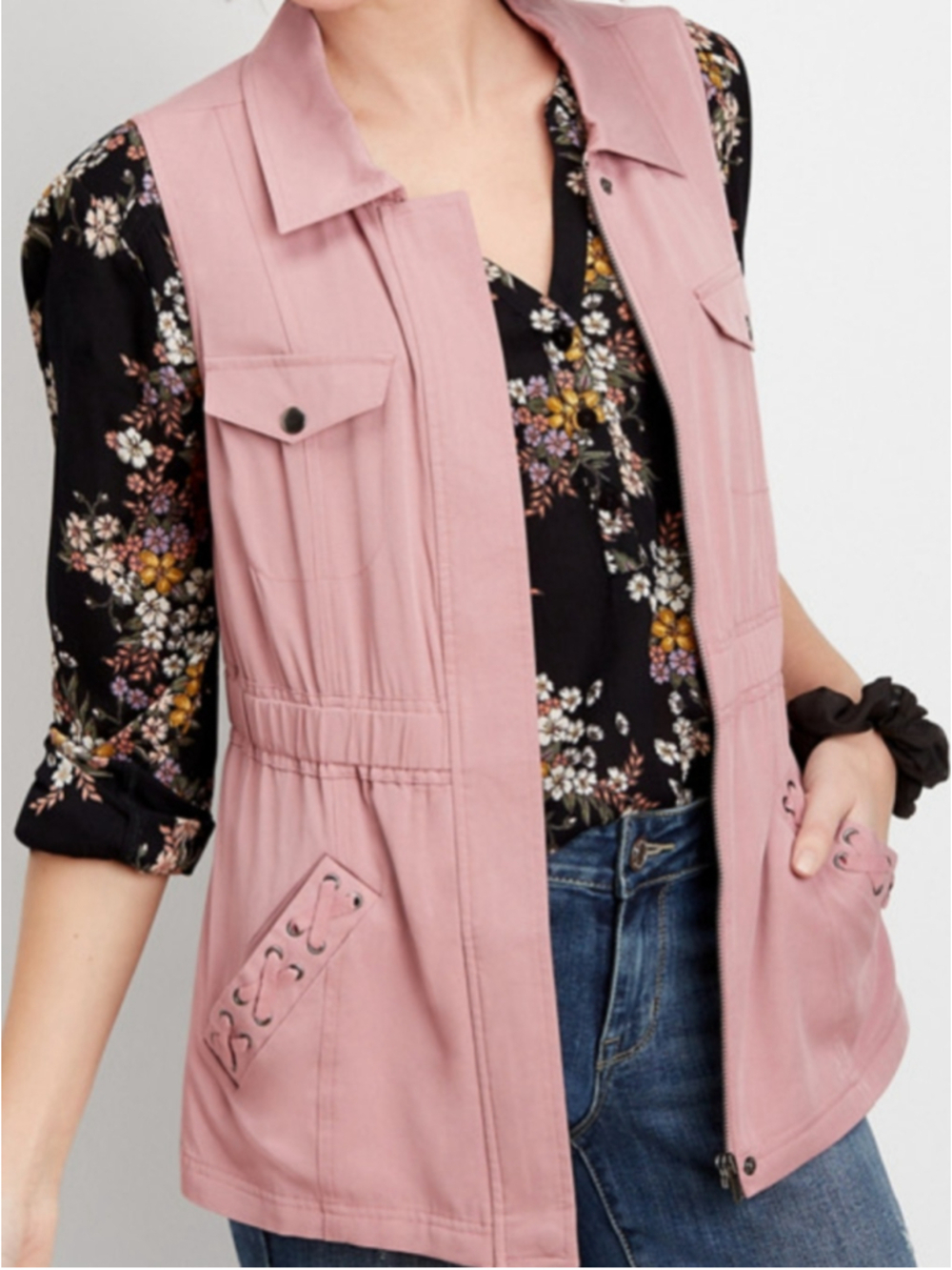 Women's Maurices Utility Vest Pink Size L officewear preppy y2k chic mauve